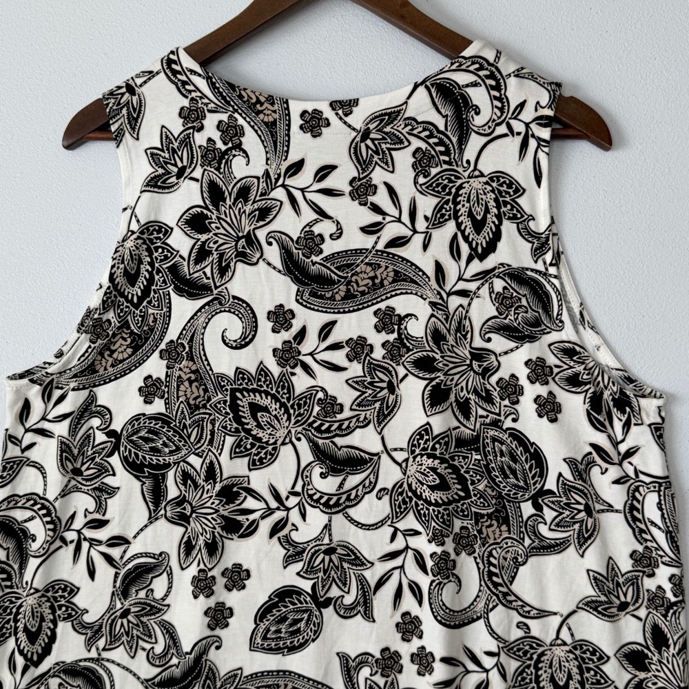 NWT J. Jill Wearever Sleeveless Knit Top XL TALL Cream Black Paisley Floral Boho - Picture 11 of 14
